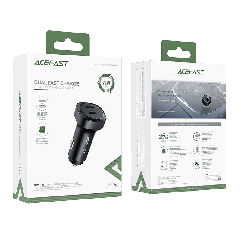Auto nabíječka Acefast B2, 72W, 3A, 2 x USB-C, Černá