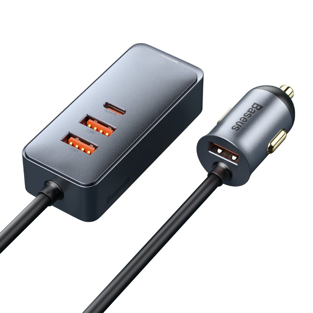 Auto nabíječka Baseus Share Together, 120W, 3A, 3 x USB-A - 1 x USB-C, Šedá CCBT-B0G