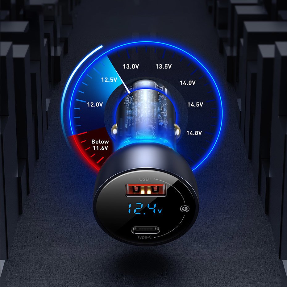 Auto nabíječka Baseus, 65W, 5A, 1 x USB-A - 1 x USB-C, Šedá CCKX-C0A