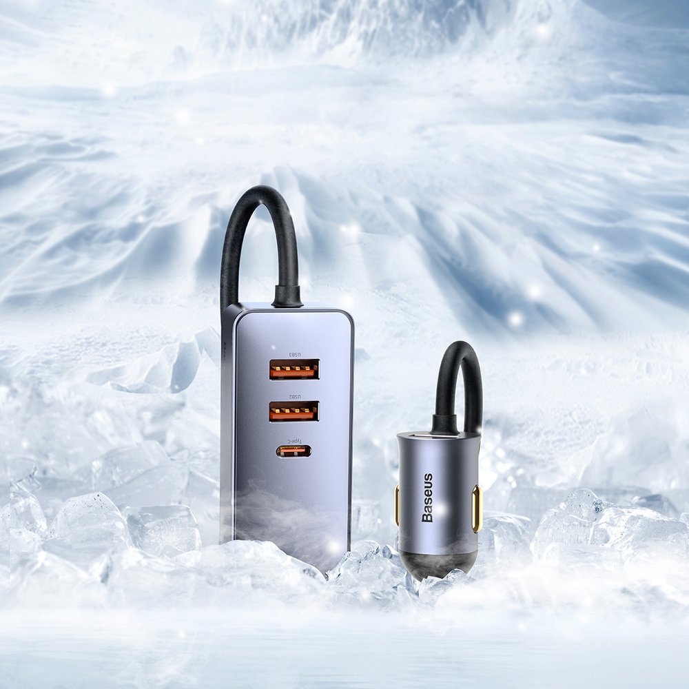 Auto nabíječka Baseus Share Together, 120W, 3A, 3 x USB-A - 1 x USB-C, Šedá CCBT-B0G