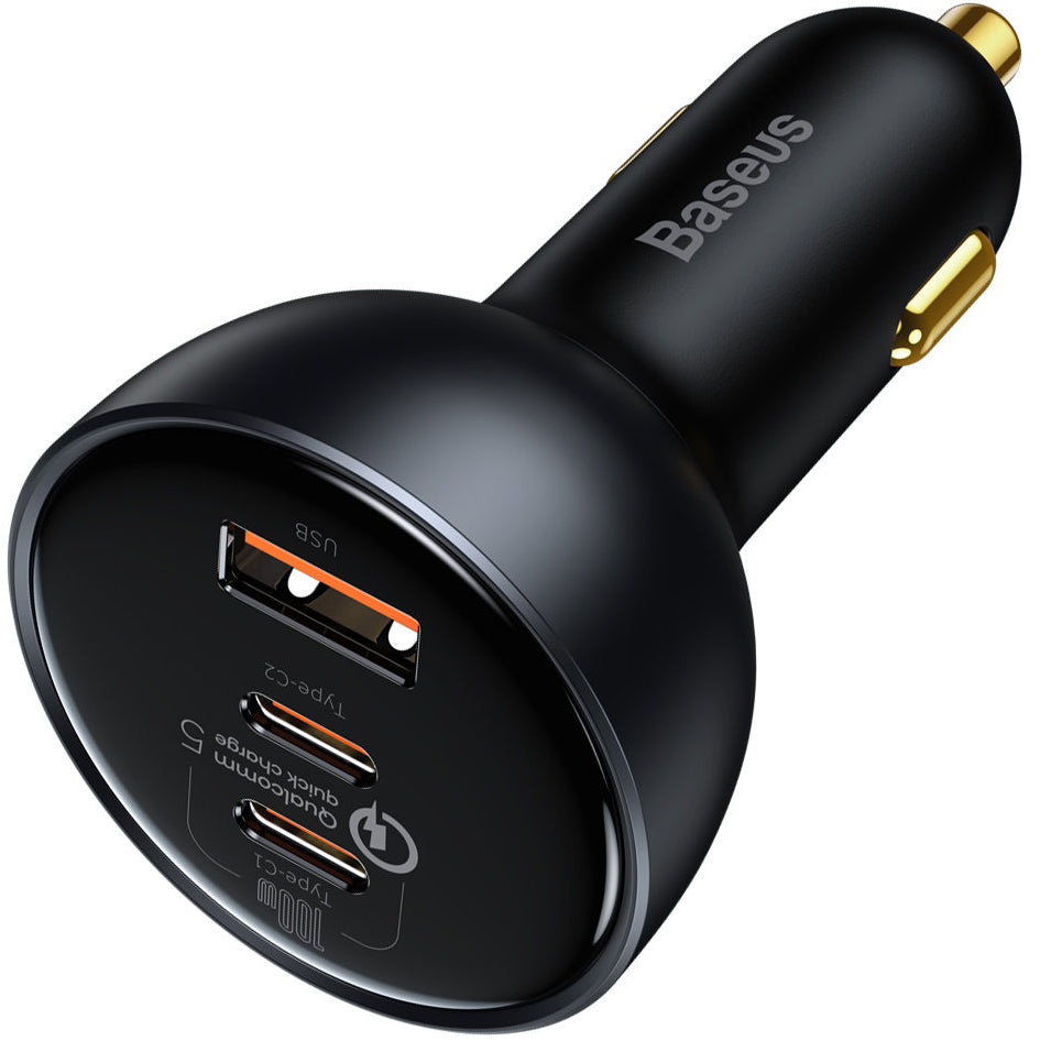 Nabíječka do auta s kabelem USB-C Baseus Qualcomm, 160 W, 3A, 1 x USB-A - 2 x USB-C, šedá TZCCZZM-0G