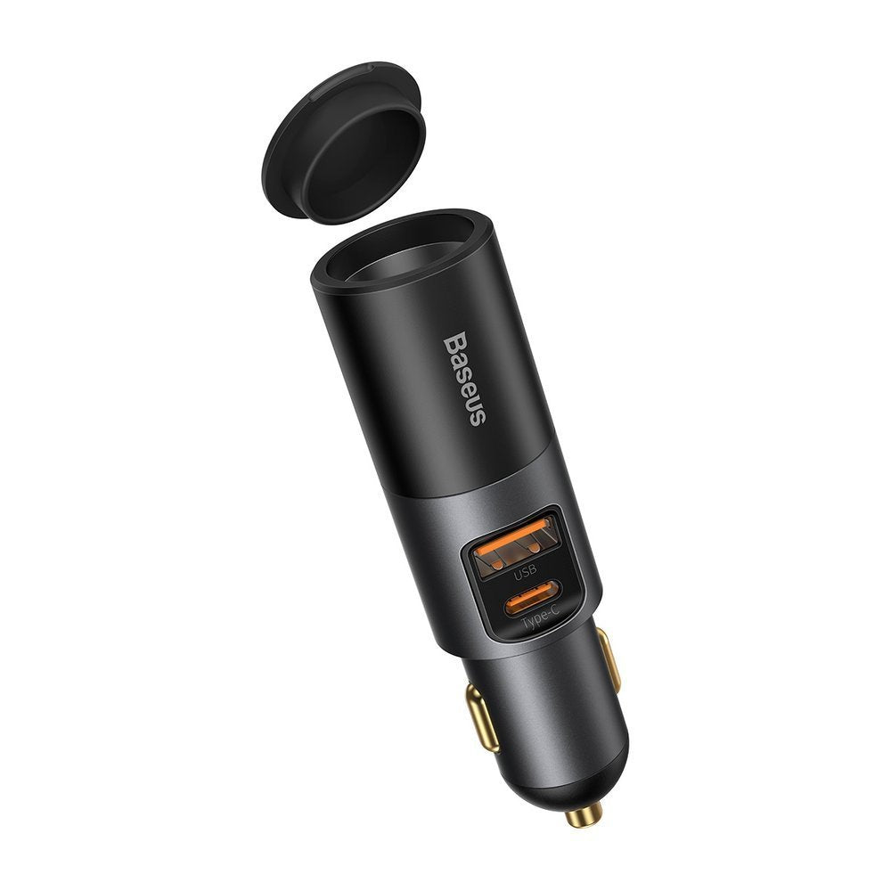 Auto nabíječka Baseus Share Together, 120W, 3A, 1 x USB-A - 1 x USB-C - 1 x prodloužení zapalovače, šedá CCBT-C0G