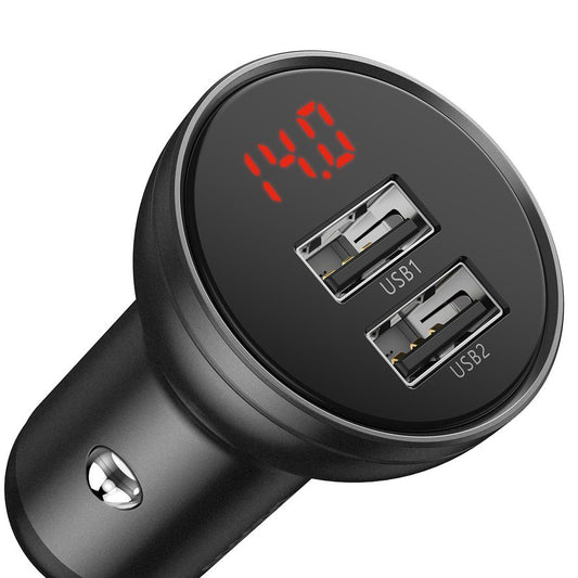Baseus nabíječka do auta s digitálním displejem, 24 W, 2,4 A, 2 x USB-A, šedá CCBX-0G