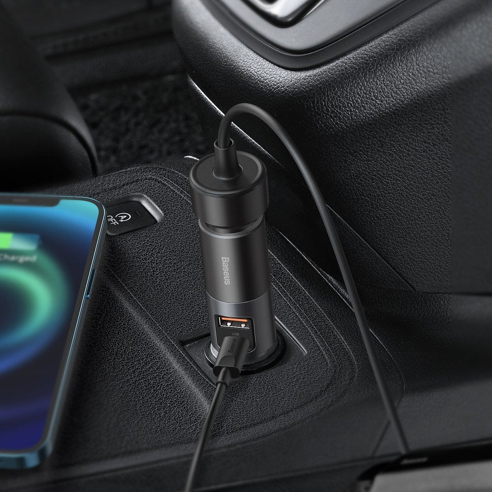 Auto nabíječka Baseus Share Together, 120W, 3A, 1 x USB-A - 1 x USB-C - 1 x prodloužení zapalovače, šedá CCBT-C0G