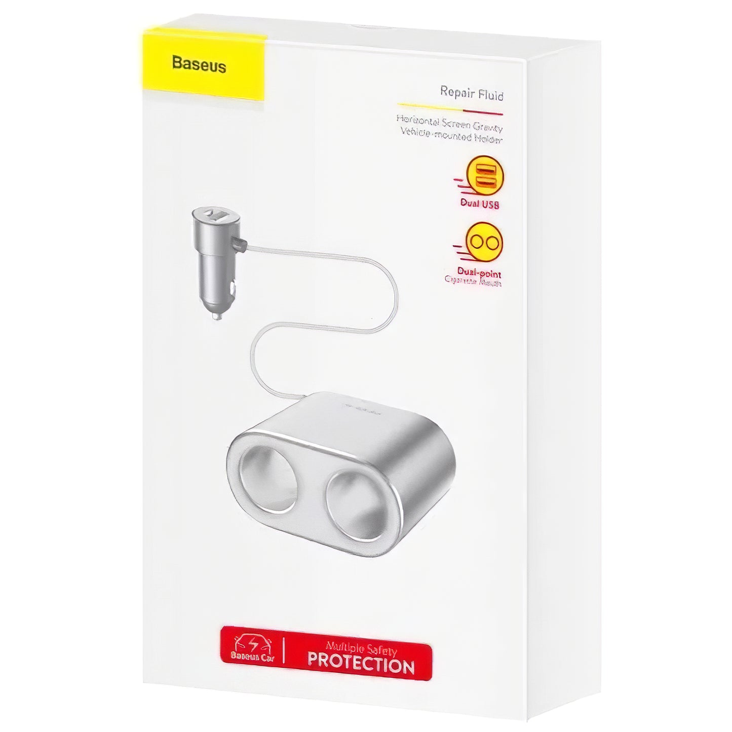 Vysoce účinná nabíječka do auta Baseus, 95 W, 2,1 A, 2 x prodlužovací konektor do zapalovače - 2 x USB-A, stříbrná CRDYQ-0S