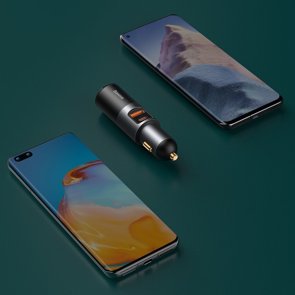 Auto nabíječka Baseus Share Together, 120W, 3A, 1 x USB-A - 1 x USB-C - 1 x prodloužení zapalovače, šedá CCBT-C0G