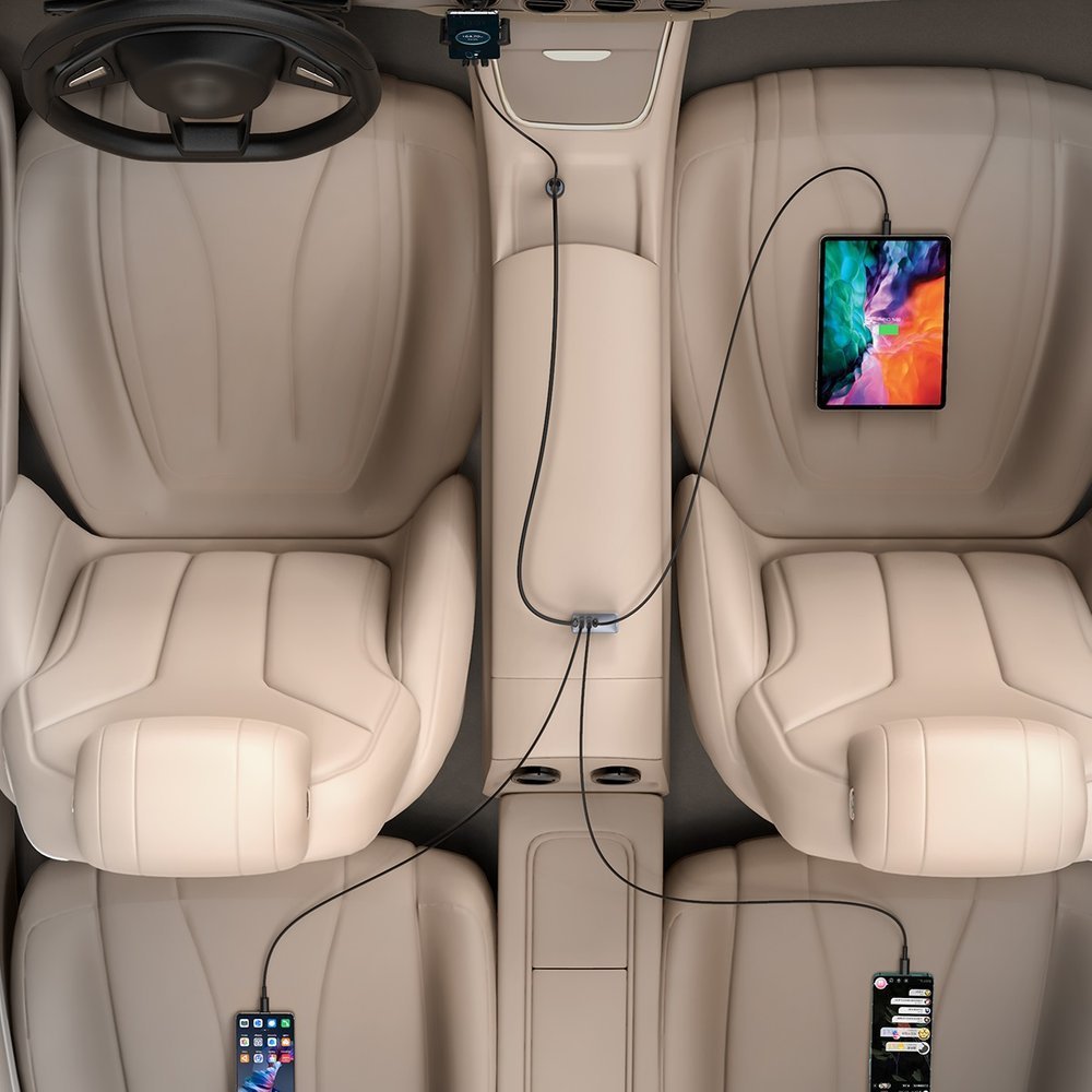 Auto nabíječka Baseus Share Together, 120W, 3A, 3 x USB-A - 1 x USB-C, Šedá CCBT-B0G