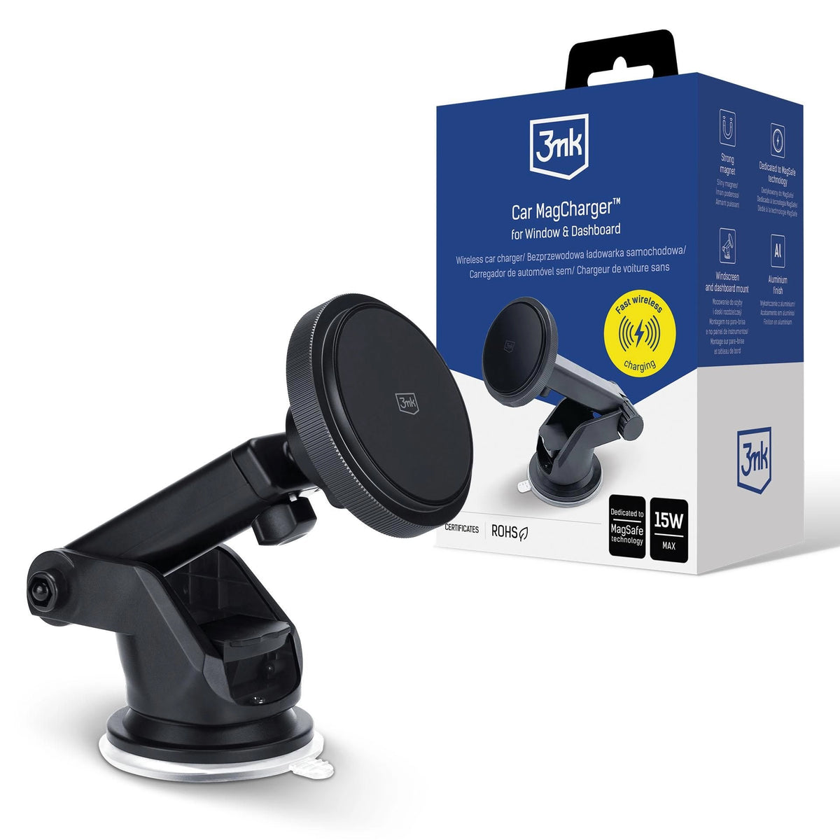 Bezdrátová auto nabíječka 3MK MagCharger, 15W, 1.67A, Černá