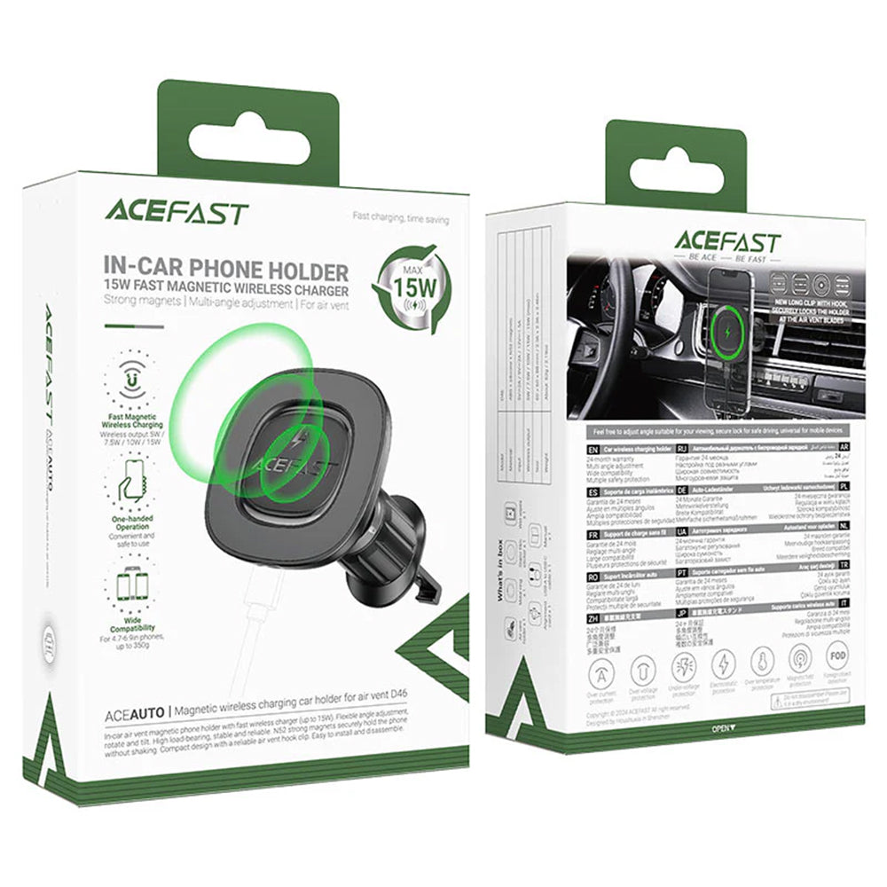 Bezdrátová autonabíječka Acefast D46, 15W, 1.67A, černá