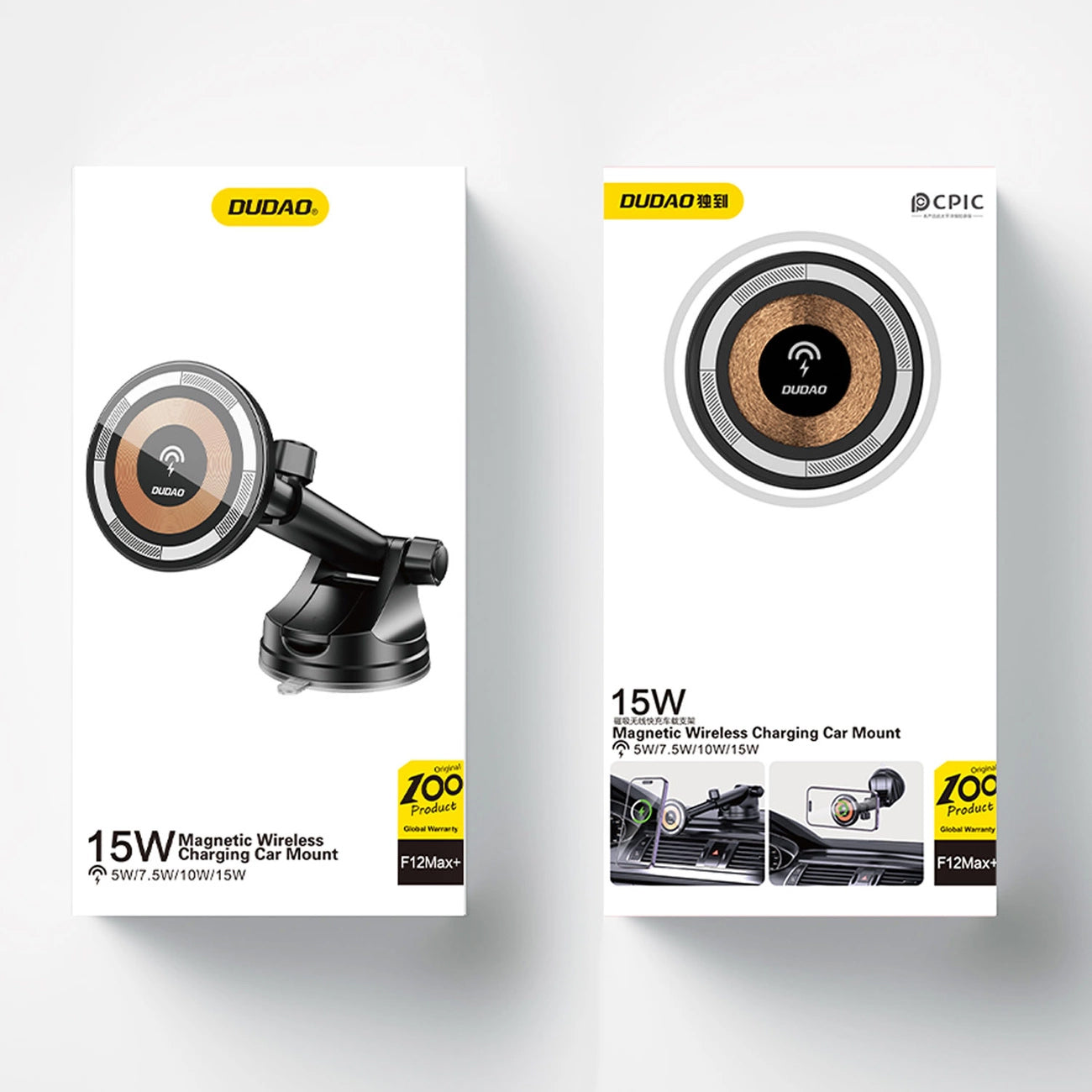 Bezdrátová nabíječka do auta Dudao F12MAX+, 15W, 1,67A, černá