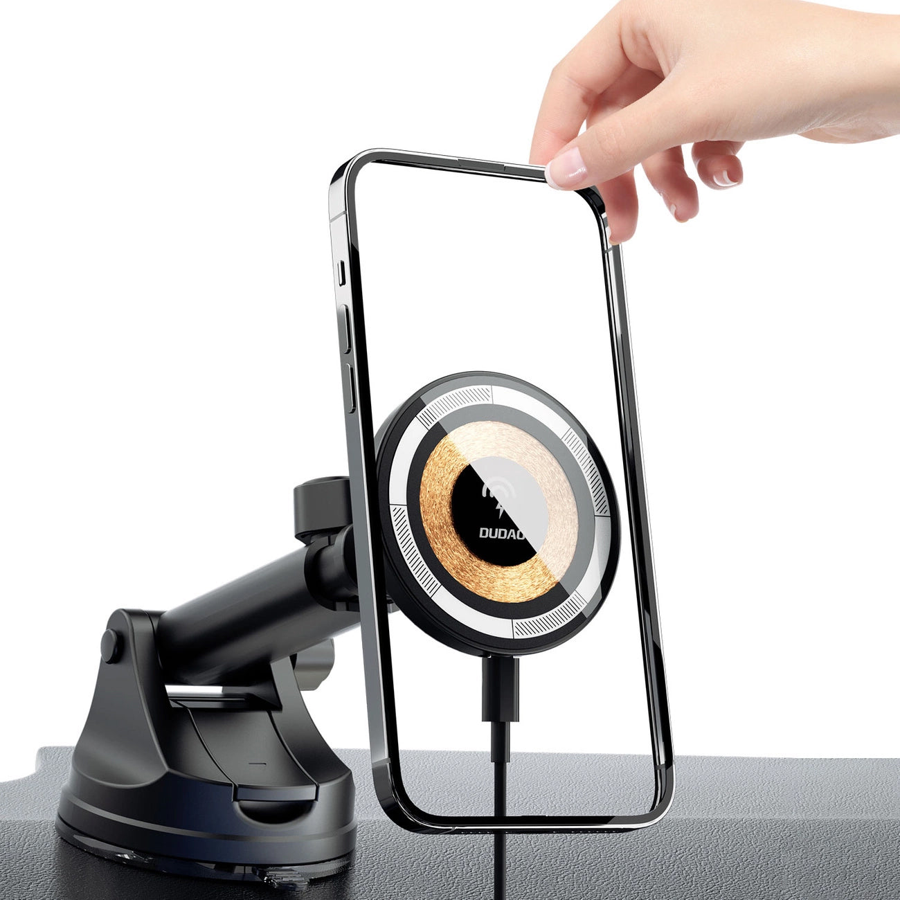 Bezdrátová nabíječka do auta Dudao F12MAX+, 15W, 1,67A, černá