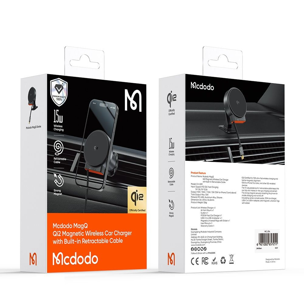 Bezdrátová autonabíječka McDodo CH-0090, 15W, 1.67A, černá