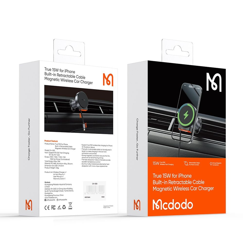 Bezdrátová autonabíječka McDodo CH-3000, 15W, 1.67A, černá