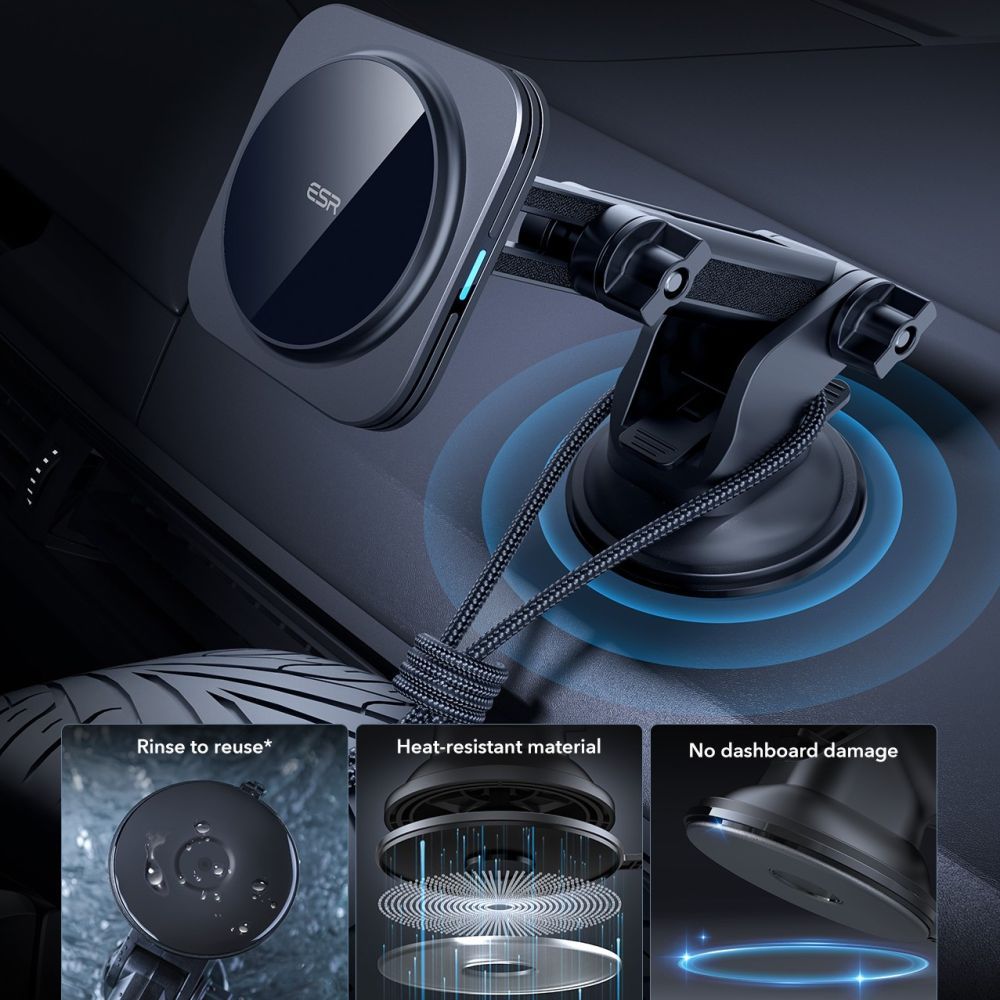 Bezdrátová auto nabíječka ESR Halolock Dash, 15W, 1.67A, černá