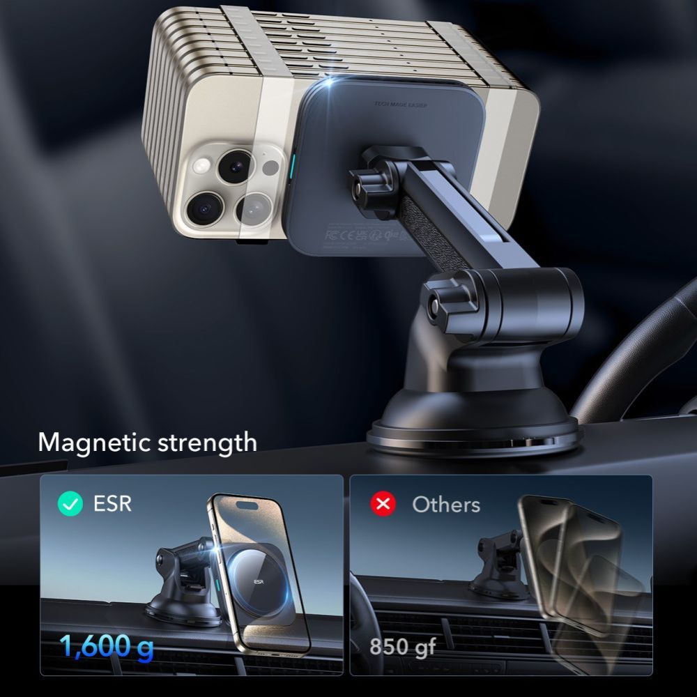 Bezdrátová auto nabíječka ESR Halolock Dash, 15W, 1.67A, černá