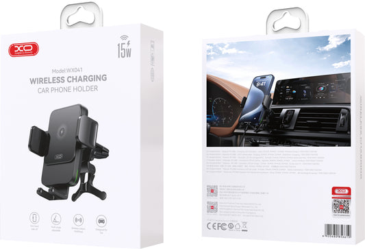 XO Design WX041 Vent Wireless Car Charger, 15W, 1.67A, Black