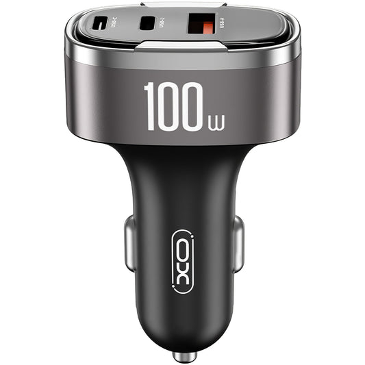 Auto nabíječka XO Design CC61, 100W, 3A, 1 x Lightning - 1 x USB-A - 1 x USB-C, šedá
