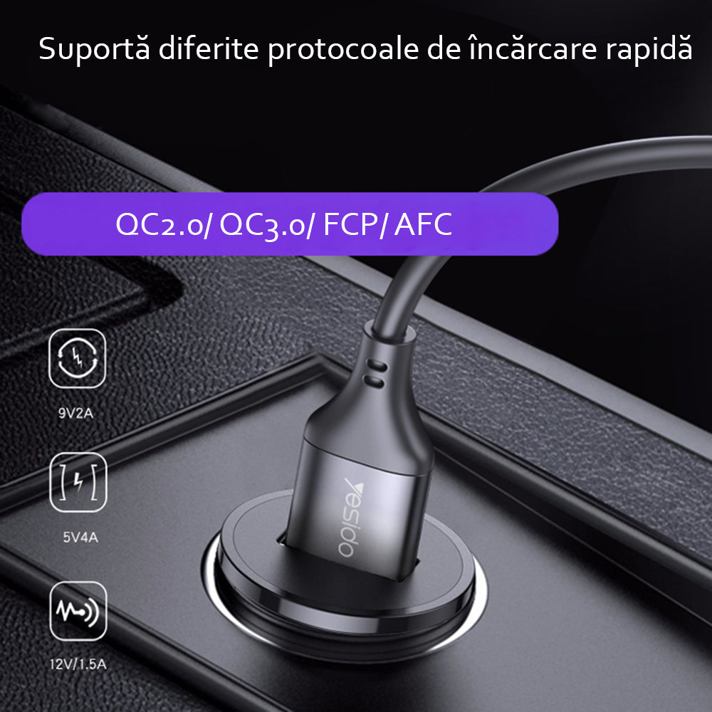 Auto nabíječka Yesido Y38, 18W, 3A, 1 x USB-A, Černá