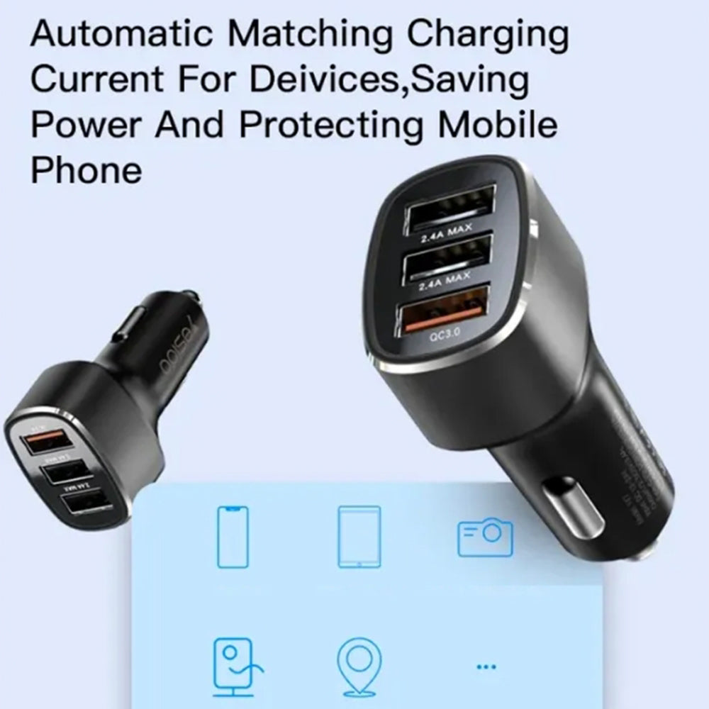 Auto nabíječka Yesido Y46, 42W, 3A, 3 x USB-A, Černá