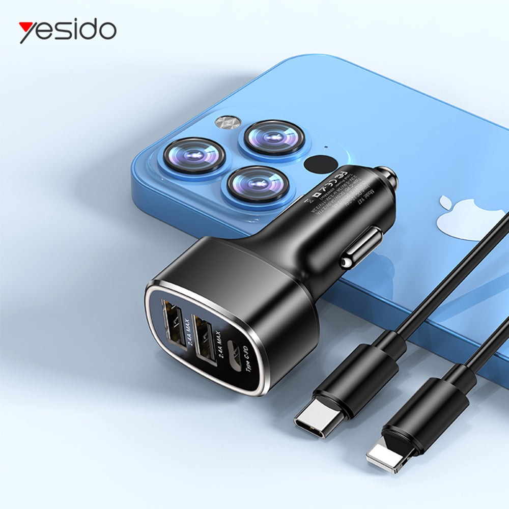 Auto nabíječka Yesido Y47, 49W, 3A, 2 x USB-A - 1 x USB-C, Černá
