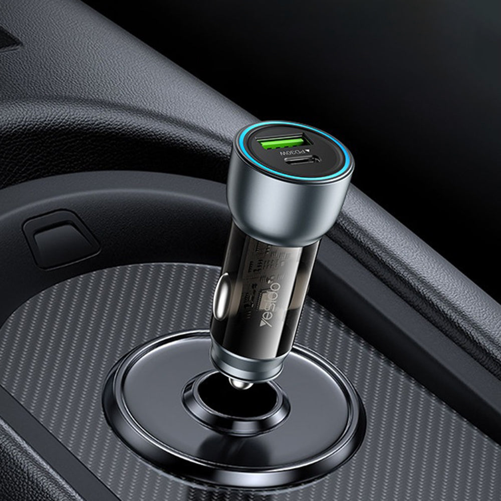 Auto nabíječka Yesido Y49, 30W, 3A, 1 x USB-A - 1 x USB-C, Šedá