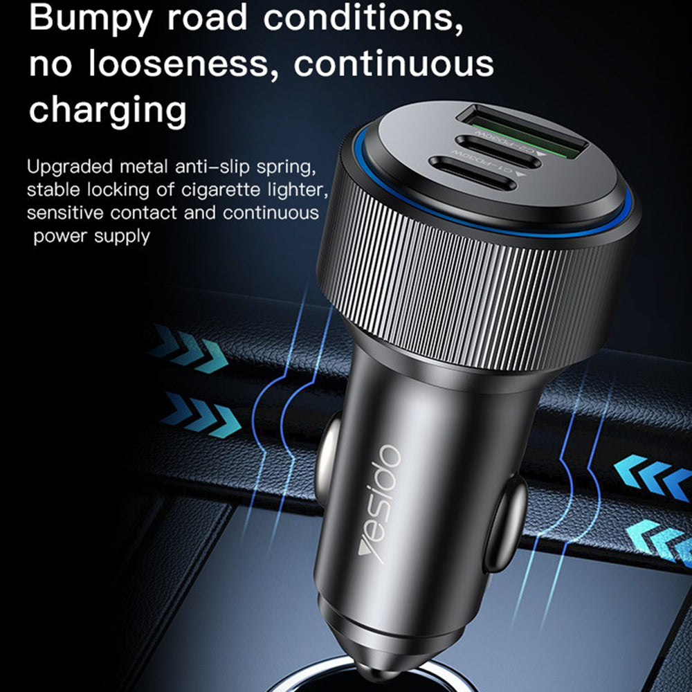 Auto nabíječka Yesido Y50, 60W, 3A, 1 x USB-A - 2 x USB-C, Černá