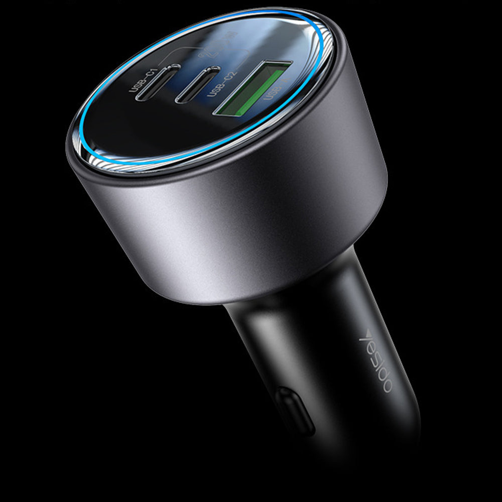Auto nabíječka Yesido Y59, 200W, 5A, 1 x USB-A - 2 x USB-C, Černá