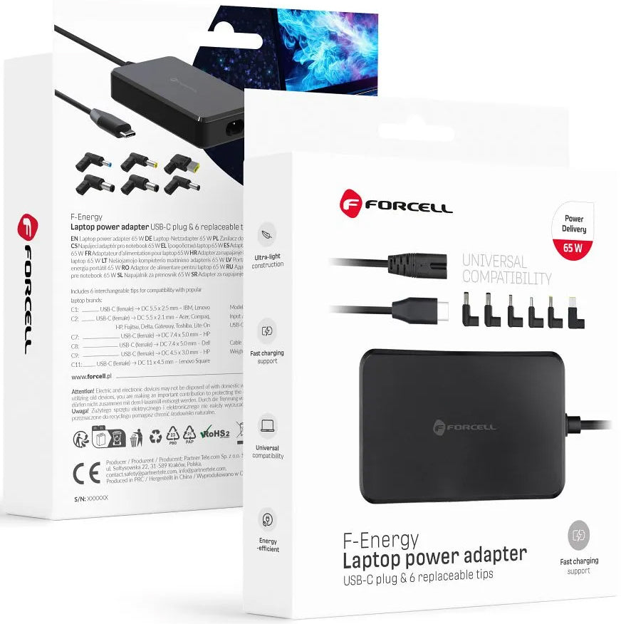 Nabíječka Forcell F-Energy E856, 65W, univerzální, černá