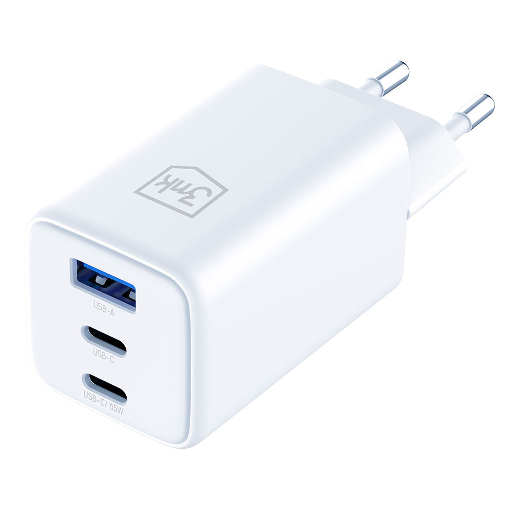 Síťová nabíječka 3MK Hyper, 65W, 3.25A, 1 x USB-A - 2 x USB-C, Bílá
