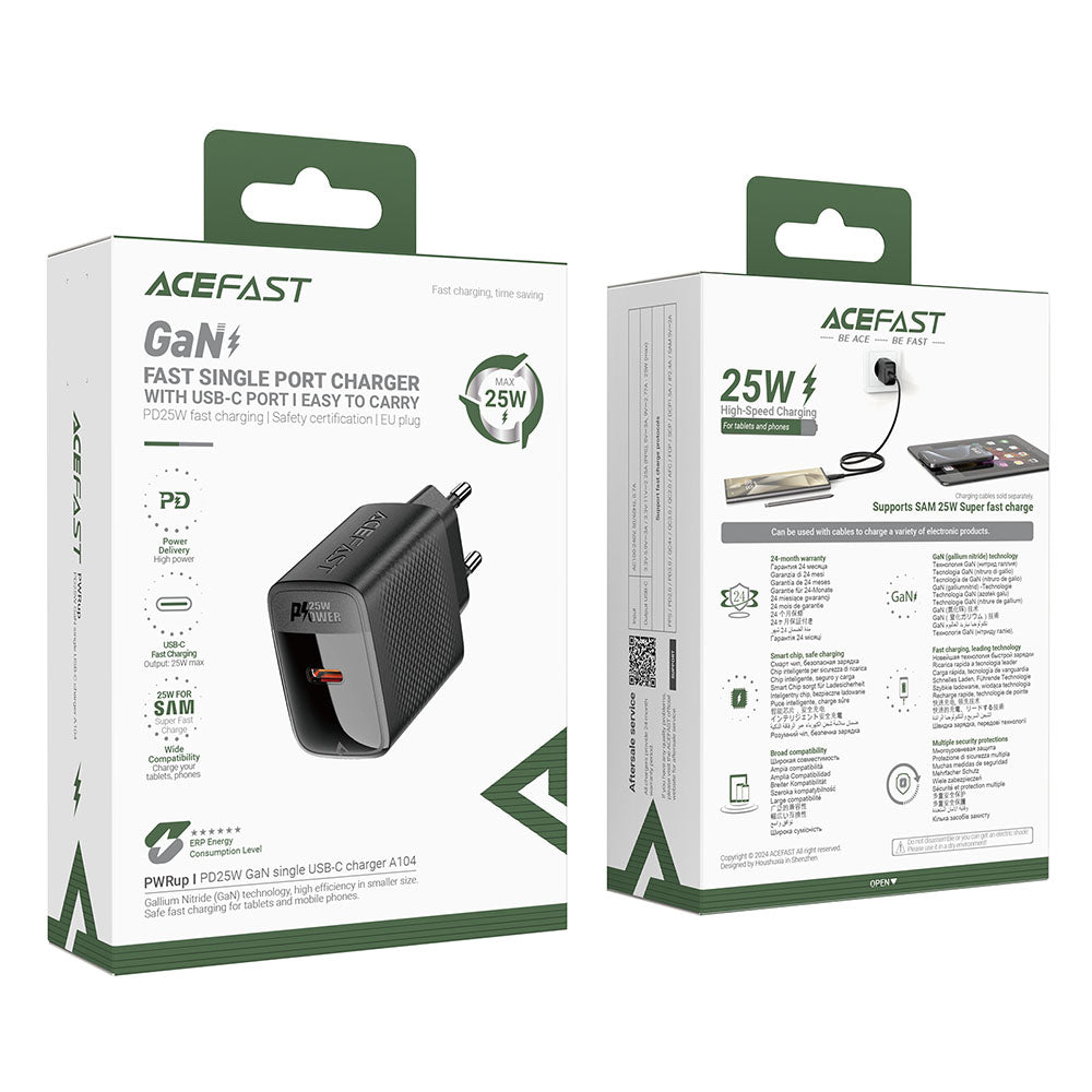 Síťová nabíječka Acefast A104, 25W, 3A, 1 x USB-C, Černá