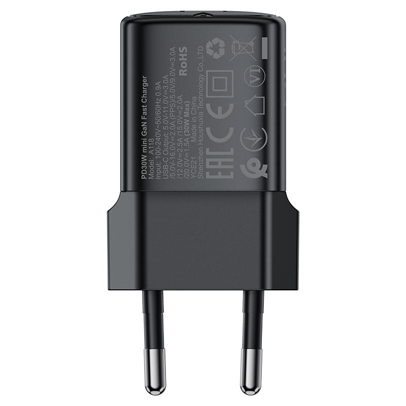 Síťová nabíječka Acefast A118, 30W, 3A, 1 x USB-C, Černá