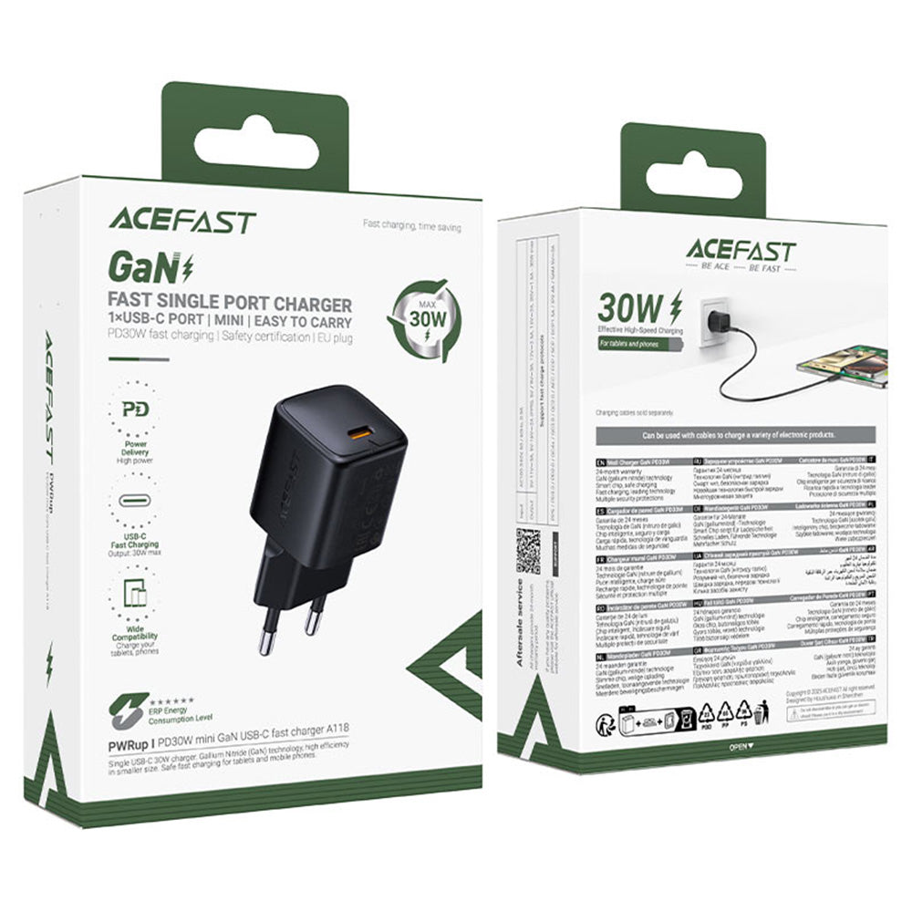 Síťová nabíječka Acefast A118, 30W, 3A, 1 x USB-C, Černá