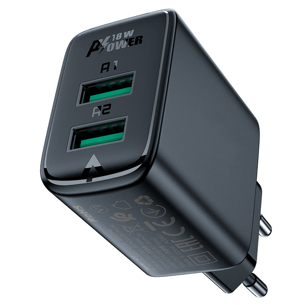 Síťová nabíječka Acefast A33, 18W, 3A, 2 x USB-A, Černá