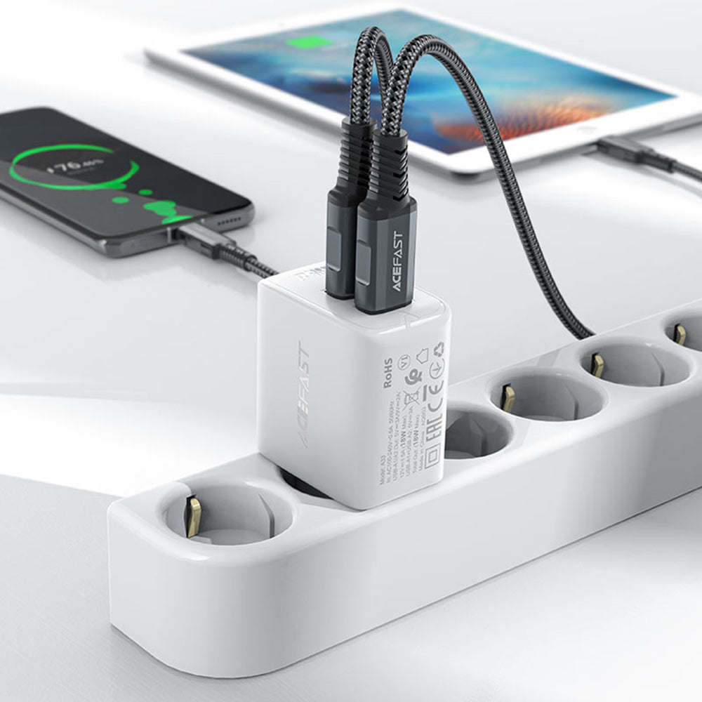 Síťová nabíječka Acefast A33, 18W, 3A, 2 x USB-A, Černá