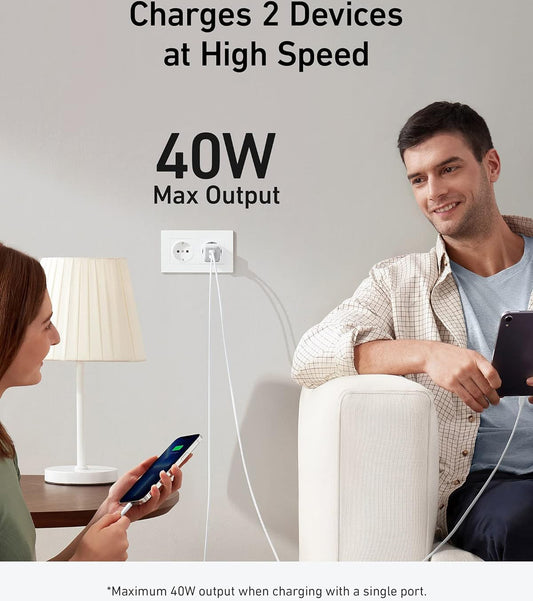 Síťová nabíječka Anker 521 Nano Pro, 40W, 3A, 2 x USB-C, bílá A2038G21