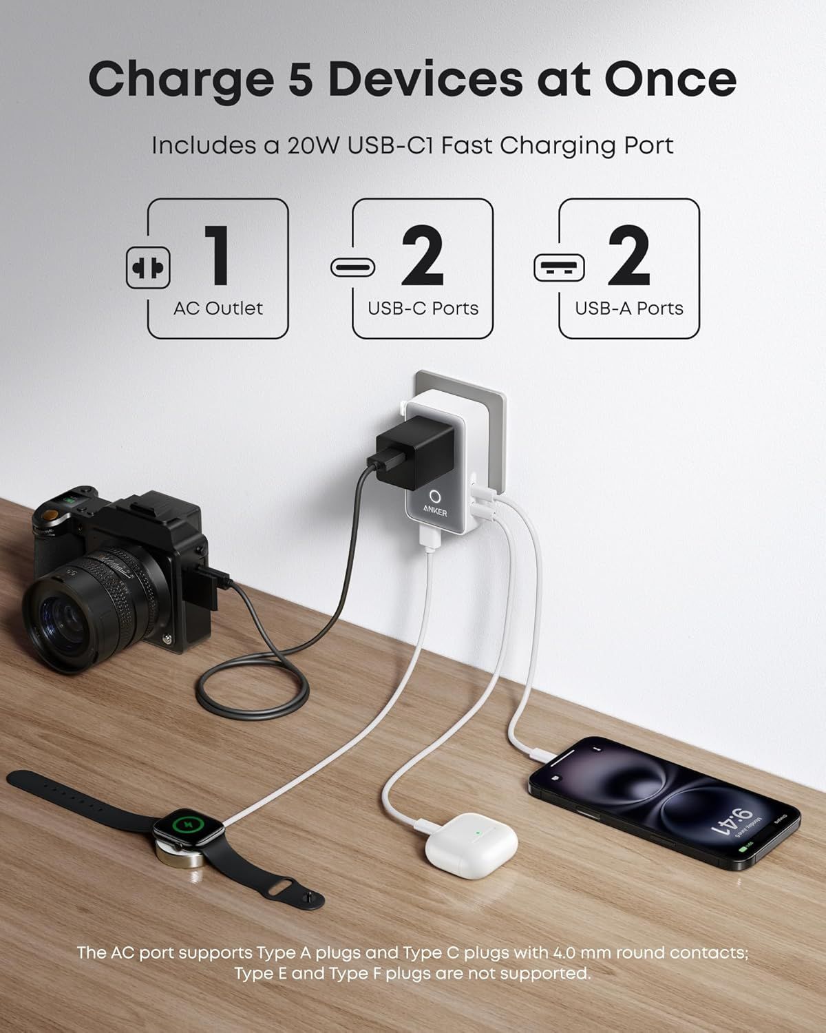 Síťová nabíječka Anker Nano Travel, 20W, 3A, 2 x USB-A - 2 x USB-C, Bílá A9215H21