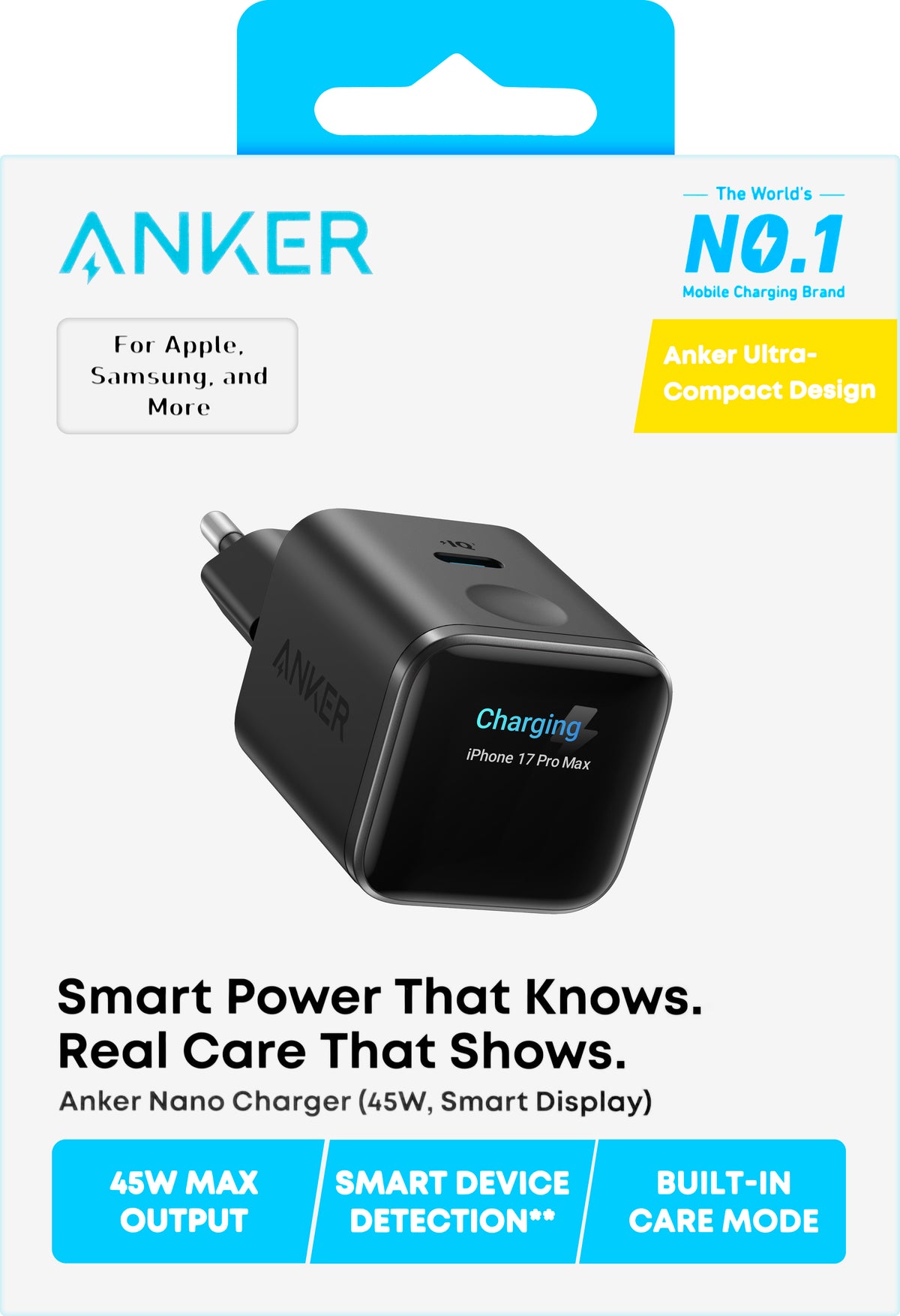 Síťová nabíječka Anker Nano Display, 45W, 3A, 1 x USB-C, černá A121DG11