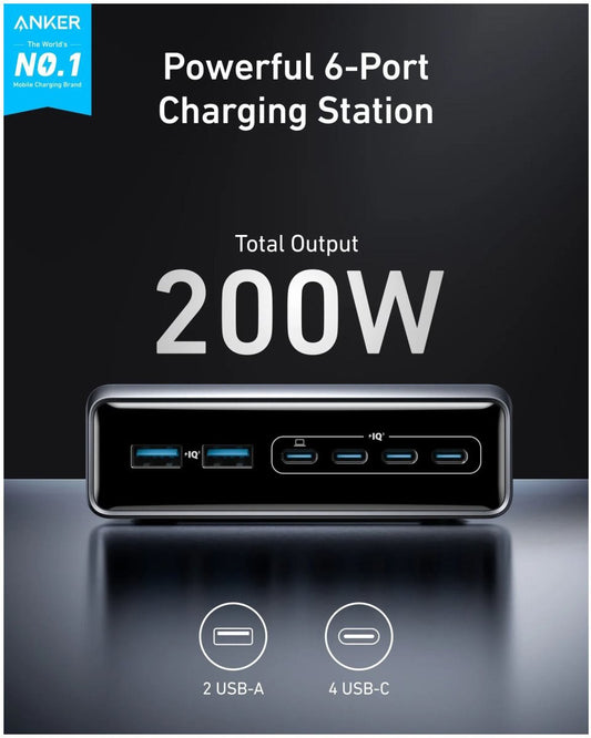 Síťová nabíječka Anker Prime, 200W, 3A, 2 x USB-A - 4 x USB-C, černá A2683341