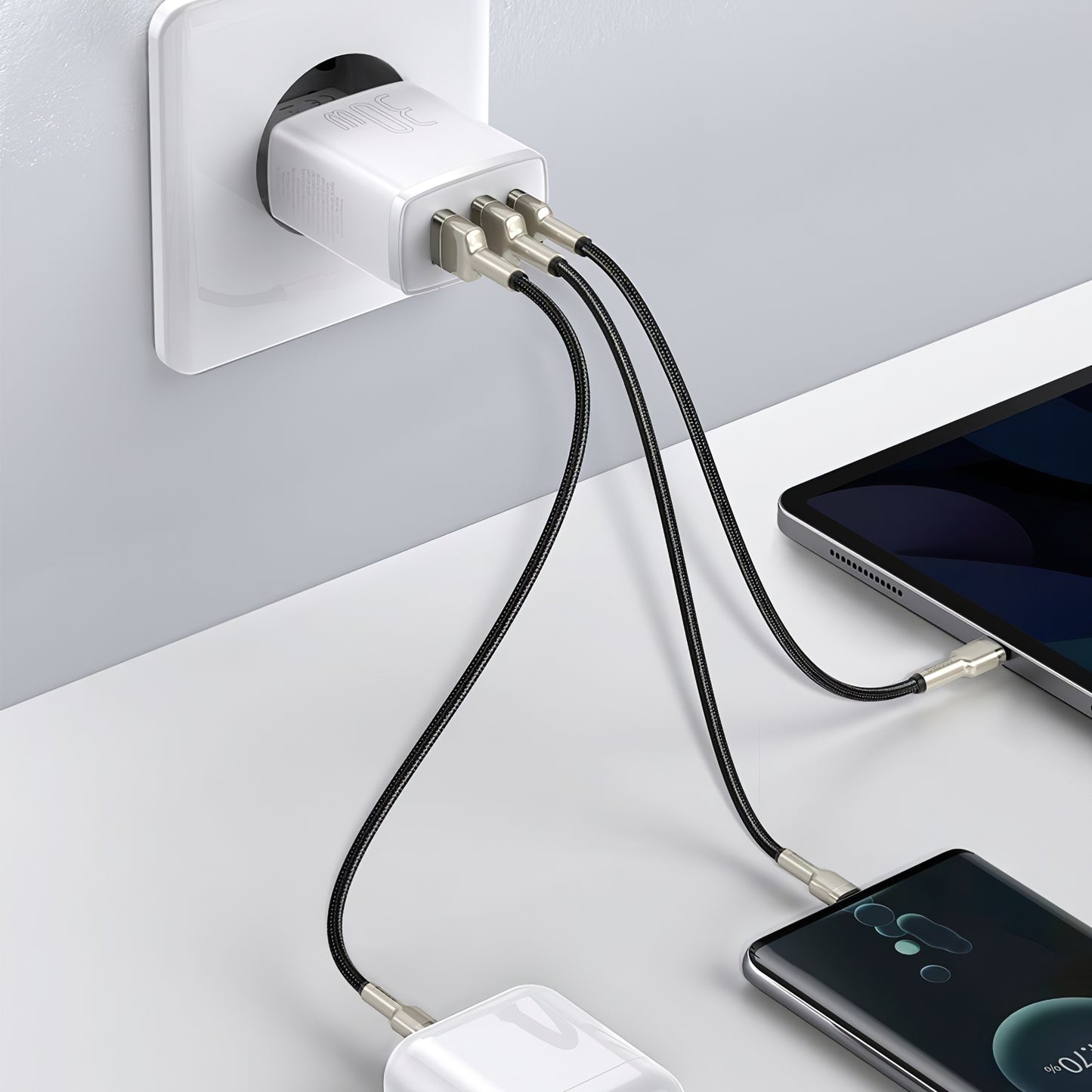 Síťová nabíječka Baseus Compact, 30 W, 1 x USB-C - 2 x USB-A, bílá CCXJ-E02