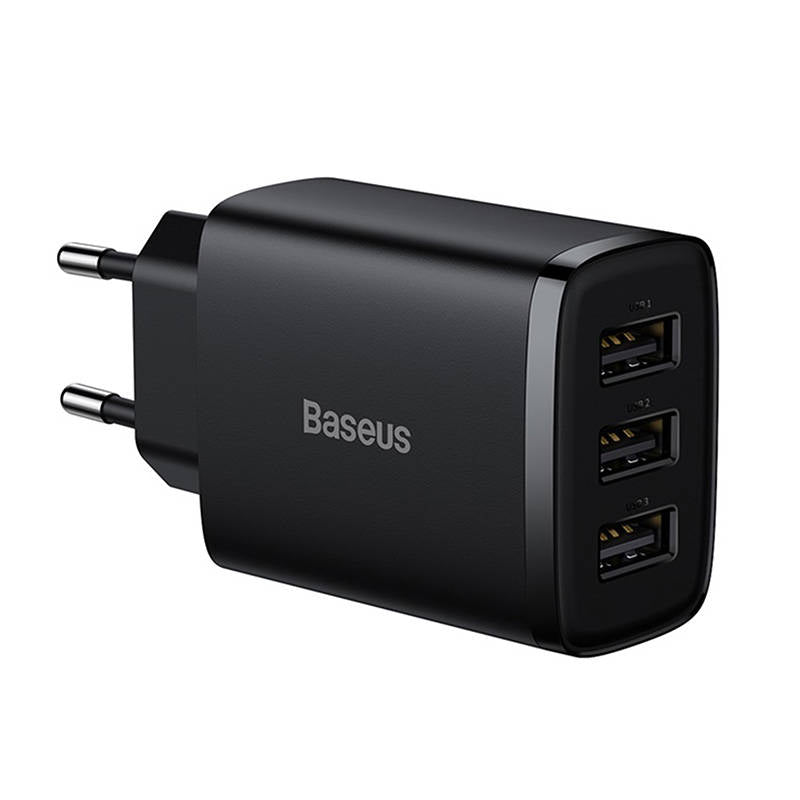 Síťová nabíječka Baseus Compact 3U, 17W, 2,1A, 3 x USB-A, černá CCXJ020101