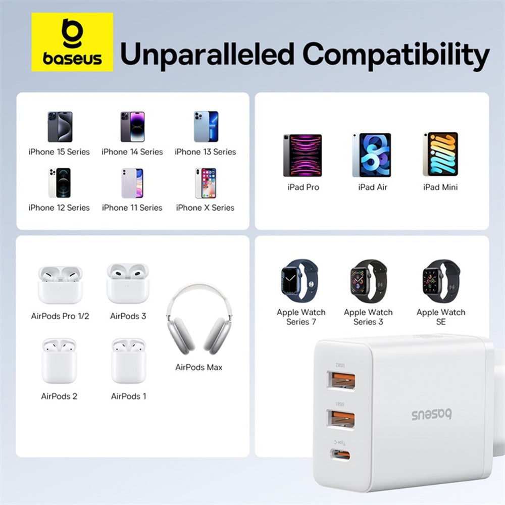 Síťová nabíječka Baseus Cube, 30W, 3A, 2 x USB-A - 1 x USB-C, Bílá P10111402213-00