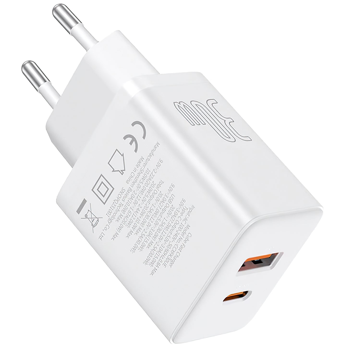 Síťová nabíječka Baseus Cube, 30W, 2,4A, 1 x USB-A - 1 x USB-C, bílá P10111404213-00