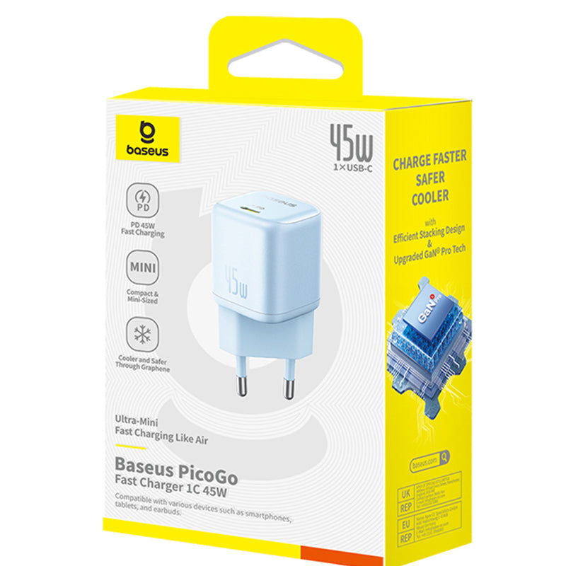 Síťová nabíječka Baseus PicoGo, 45W, 3A, 1 x USB-C, Modrá P10176800313-00