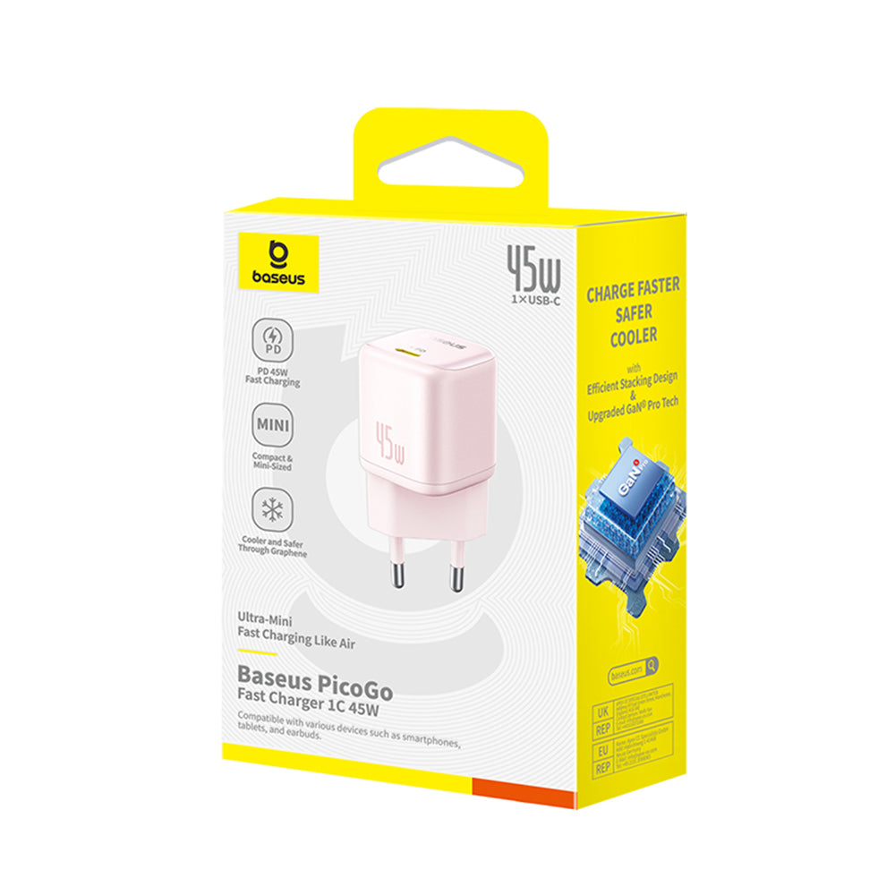 Síťová nabíječka Baseus PicoGo, 45W, 3A, 1 x USB-C, Růžová P10176800413-00