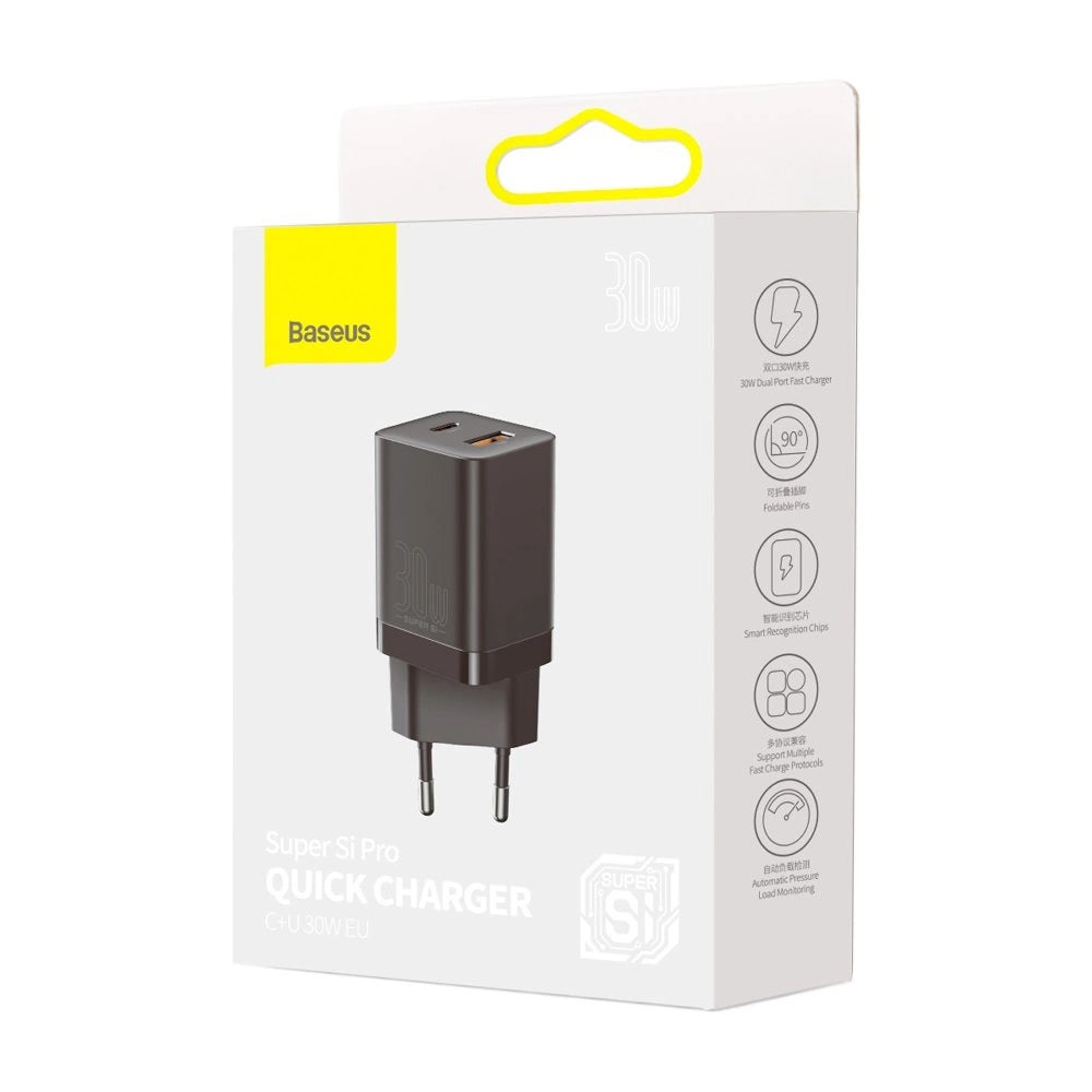 Síťová nabíječka Baseus Super Si Pro, 30W, 3A, 1 x USB-A - 1 x USB-C, černá CCSUPP-E01