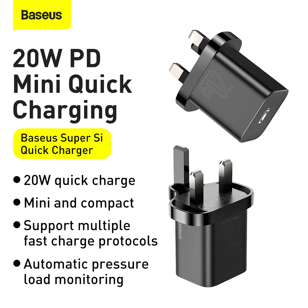Síťová nabíječka Baseus Super Si UK, 20W, 3A, 1 x USB-C, Černá CCSUP-K01