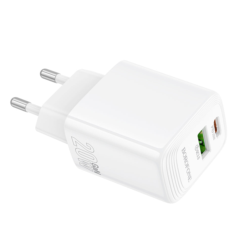 Síťová nabíječka Borofone BN27 Fuente, 20W, 3A, 1 x USB-A - 1 x USB-C, Bílá
