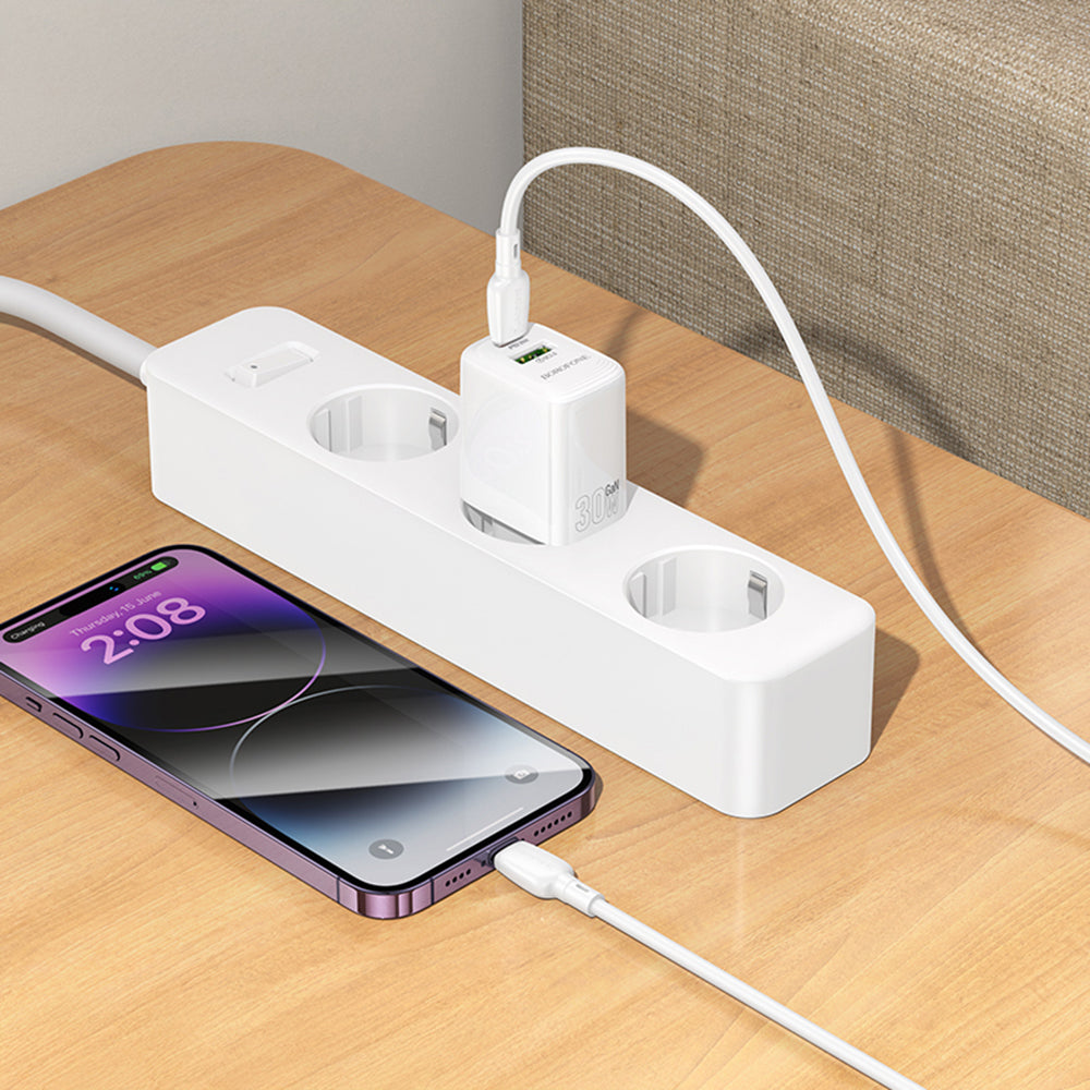 Síťová nabíječka Borofone BN29 Fuente, 30W, 3A, 1 x USB-A - 1 x USB-C, Bílá