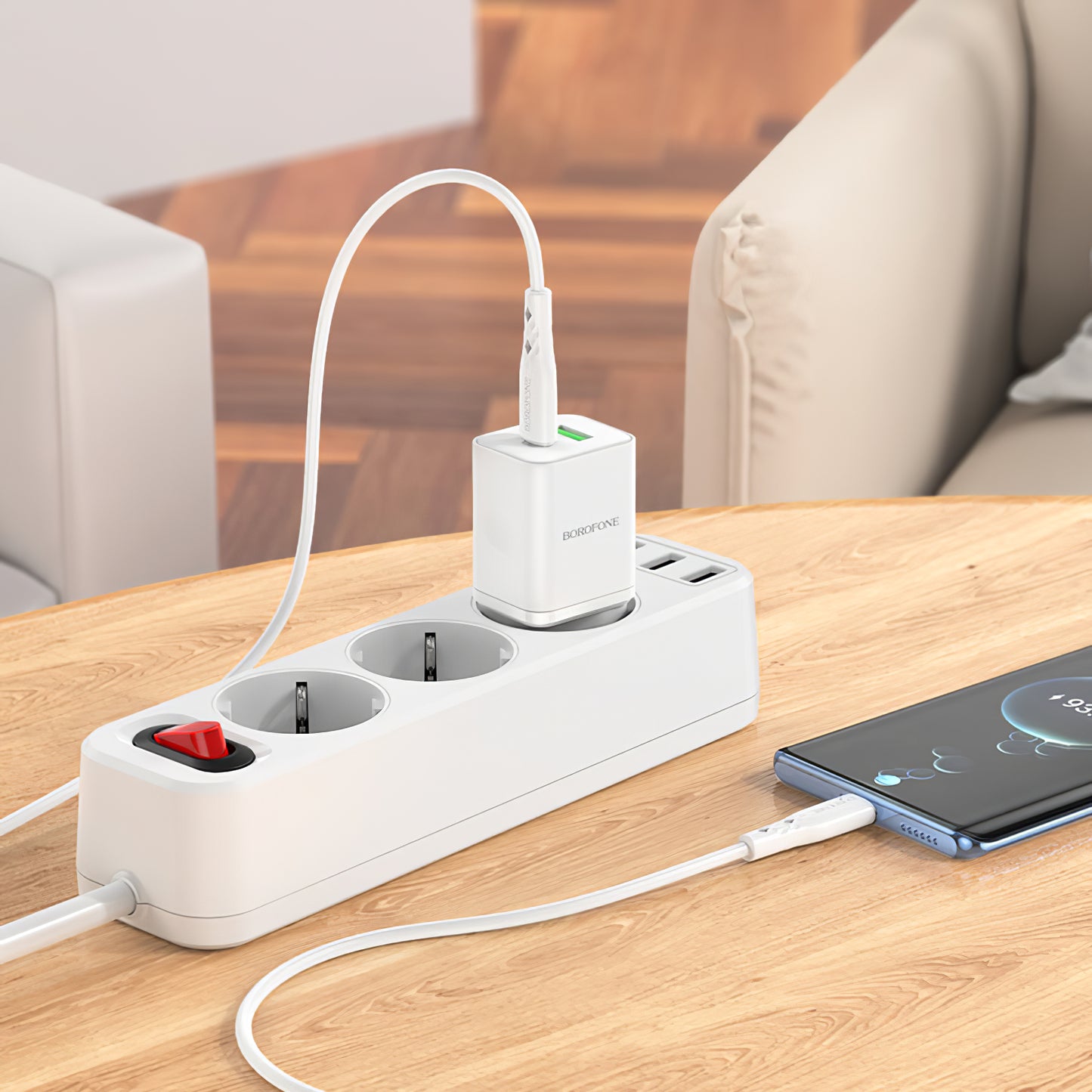 Síťová nabíječka Borofone BN7, 20W, 3A, 1 x USB-A - 1 x USB-C, bílá