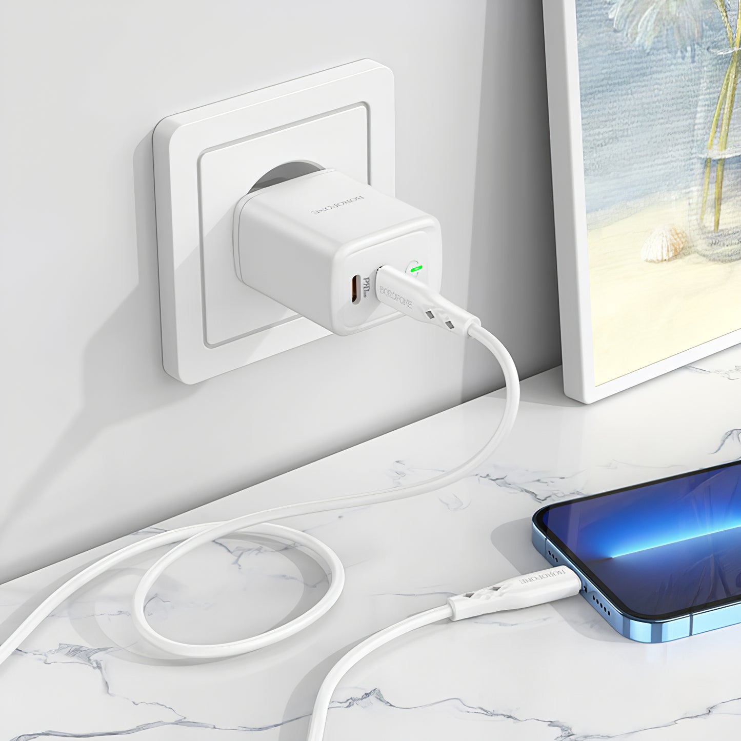 Síťová nabíječka Borofone BN9, 35W, 3A, 2 x USB-C, bílá